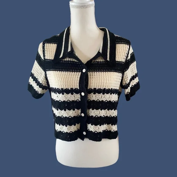 Crochet Striped Cardigan Womens Size XL - Picture 2 of 8